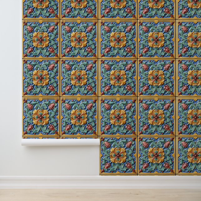 Colorful Italian Tile Pattern Wallpaper (Application)