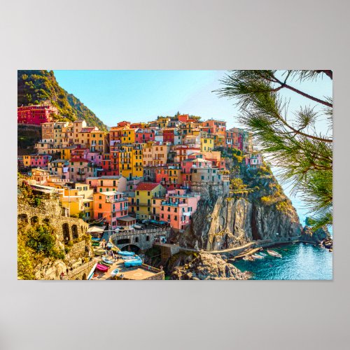Colorful Italy hillside Sea Houses Poster