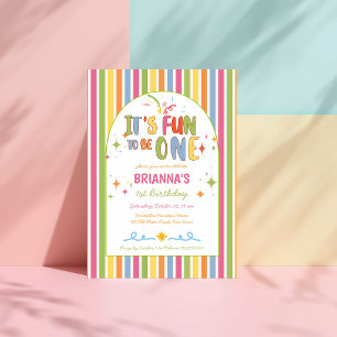 Colorful it's fun to be one birthday party invitation