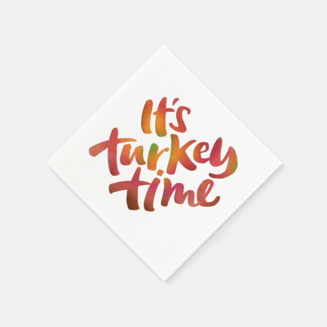 Colorful - Its Turkey Time Thanksgiving Dinner Paper Napkins (Corner)