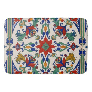 Colorful Iznik Persian Turkish Handpainted Repro Bath Mat