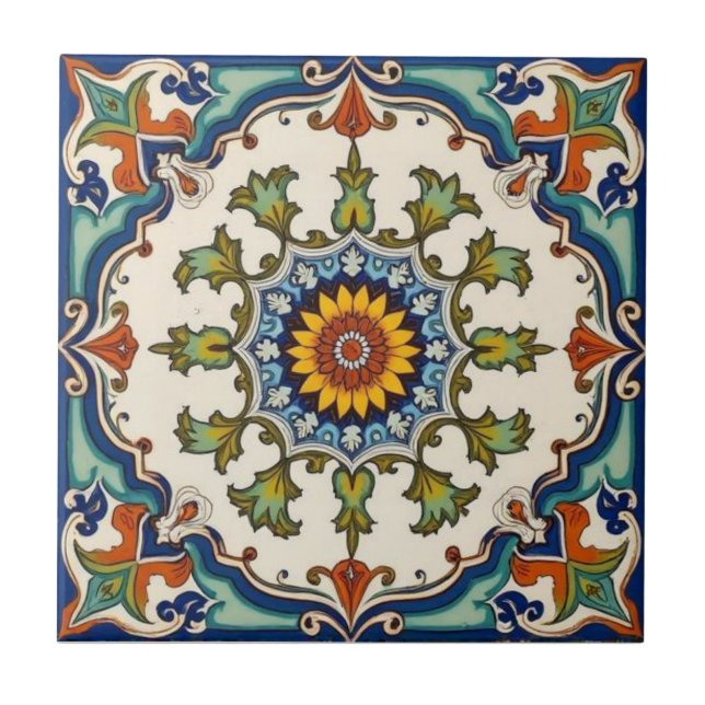 Colorful Iznik Persian Turkish Handpainted Repro Ceramic Tile (Front)