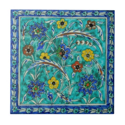 Colorful Iznik Persian Turkish Handpainted Repro Ceramic Tile