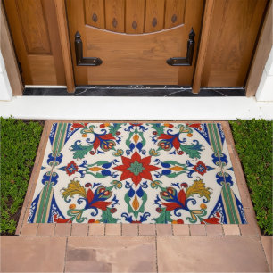 Colorful Iznik Persian Turkish Handpainted Repro Doormat
