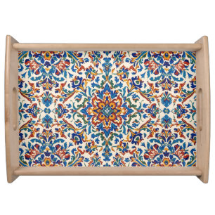 Colorful Iznik Persian Turkish Handpainted Repro Serving Tray