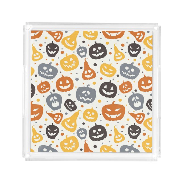 Colorful Jack-O'-Lantern Faces Pattern Acrylic Tray (Front)