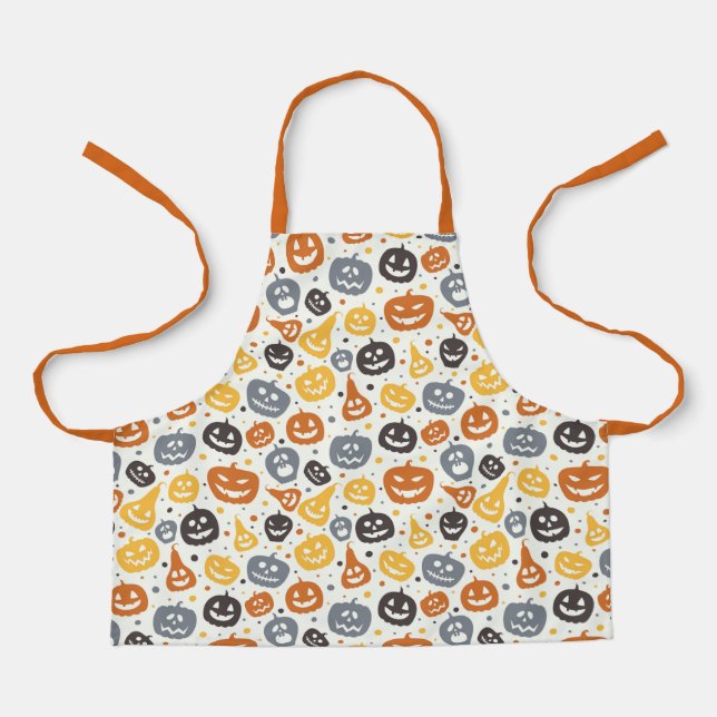 Colorful Jack-O'-Lantern Faces Pattern Apron (Front)
