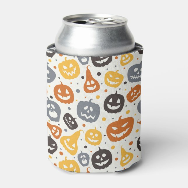 Colorful Jack-O'-Lantern Faces Pattern Can Cooler (Can Front)