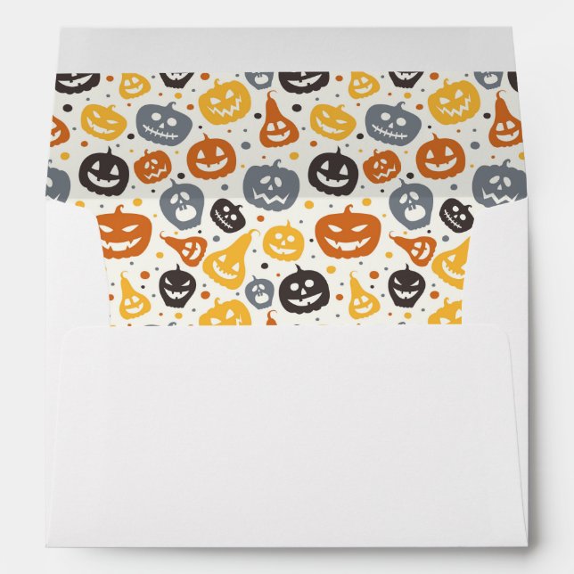 Colorful Jack-O'-Lantern Faces Pattern Envelope (Back (Bottom))