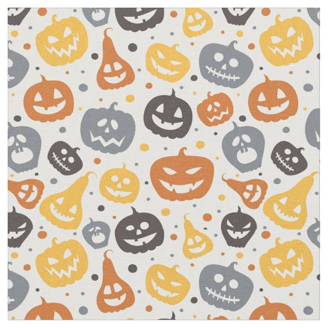 Colorful Jack-O'-Lantern Faces Pattern Fabric (Close Up)