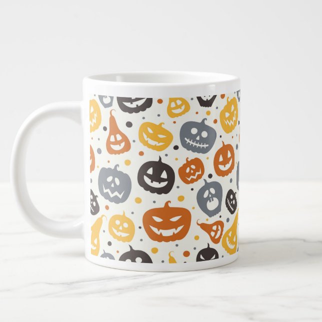 Colorful Jack-O'-Lantern Faces Pattern Giant Coffee Mug (Left)