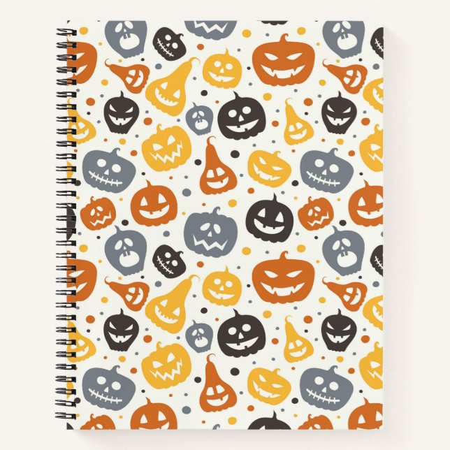 Colorful Jack-O'-Lantern Faces Pattern Notebook (Front)