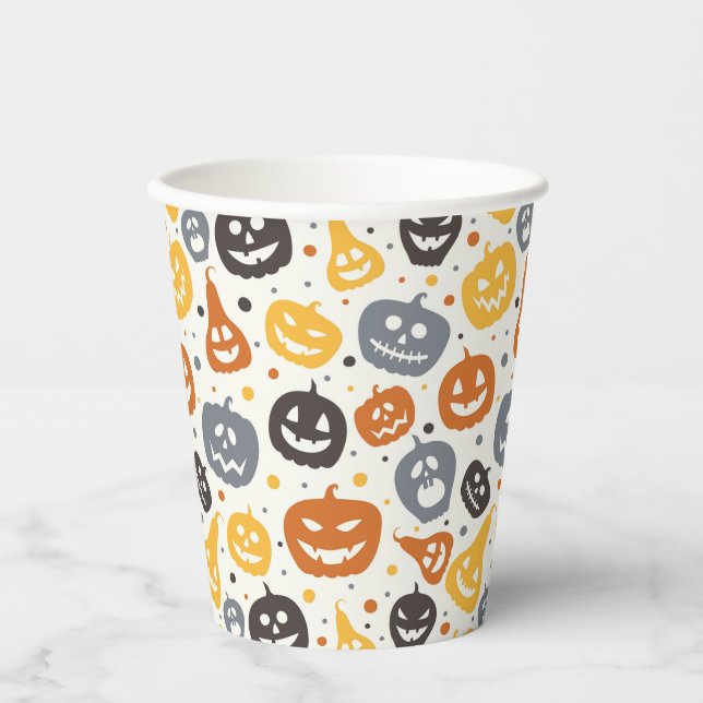 Colorful Jack-O'-Lantern Faces Pattern Paper Cups (Front)
