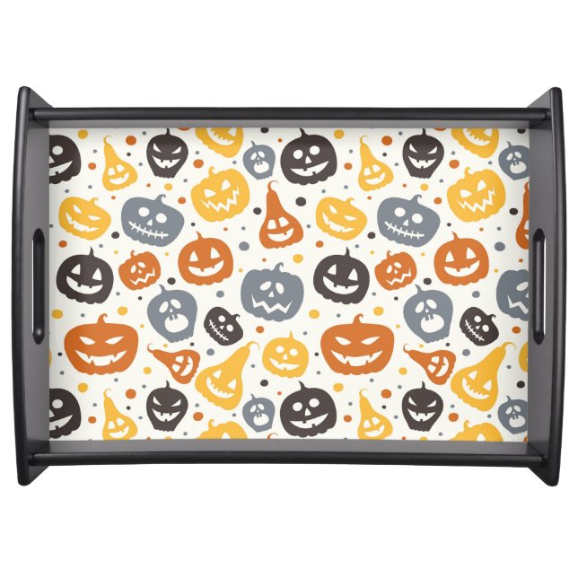 Colorful Jack-O'-Lantern Faces Pattern Serving Tray (Front)