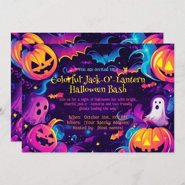 🎃Colorful Jack-O’-Lantern  Halloween Bash Invitation (Front/Back)