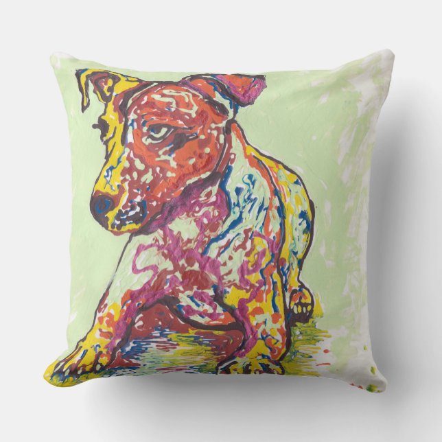 Colorful Jack Russell Terrier Throw Pillow (Front)