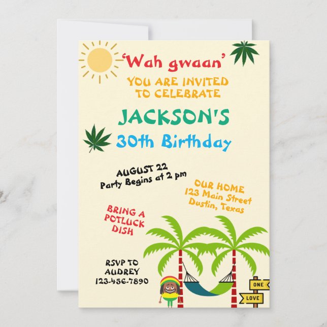 Colorful Jamaican Adult Birthday Invitation (Front)