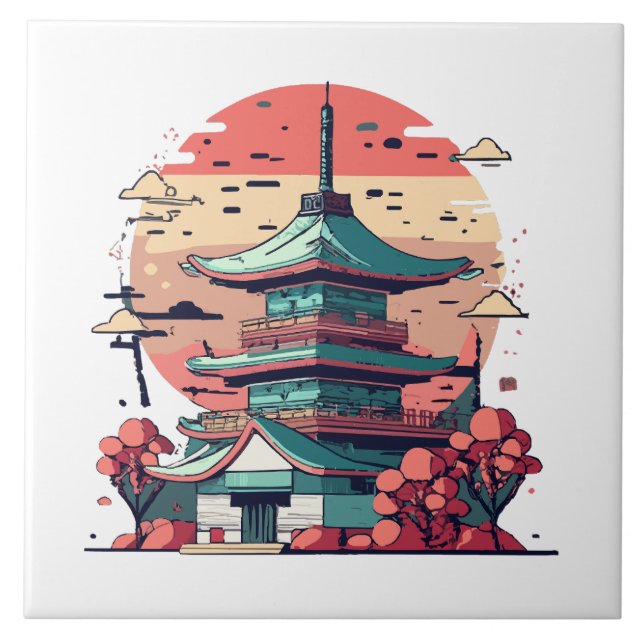 Colorful Japan Building Art Ceramic Tile (Front)