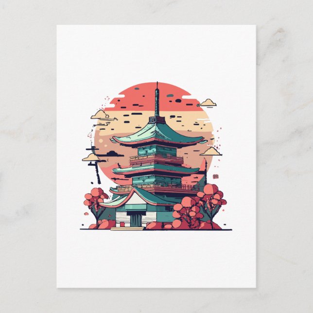 Colorful Japan Building Art Postcard (Front)