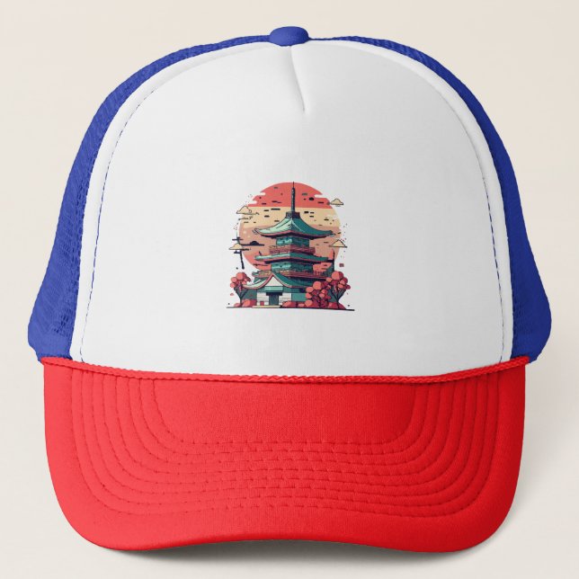 Colorful Japan Building Art Trucker Hat (Front)