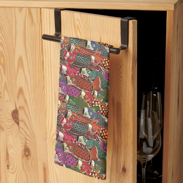 Colorful Japanese Carp Streamers Kitchen Towel (Thirds Fold)