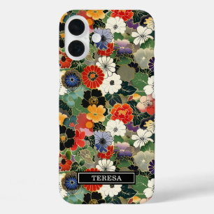 Colorful Japanese Floral Pattern Monogrammed iPhone 16 Plus Case