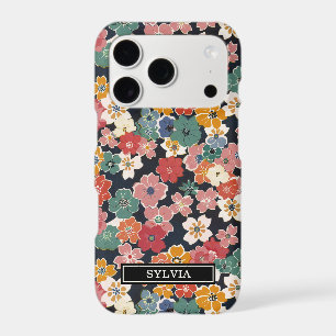 Colorful Japanese Floral Print Monogrammed iPhone 17 Pro Case