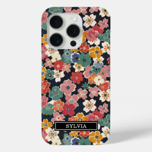 Colorful Japanese Floral Print Monogrammed iPhone 15 Pro Case