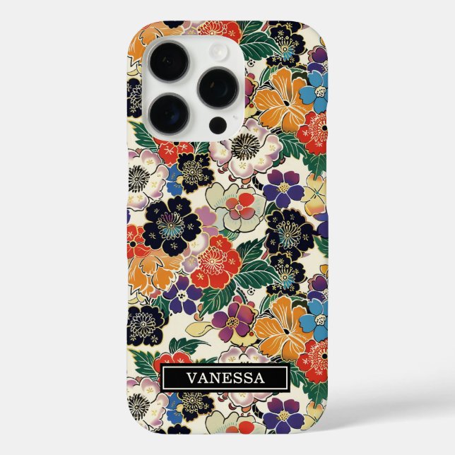 Colorful Japanese Flowers Monogrammed Case-Mate iPhone Case (Back)