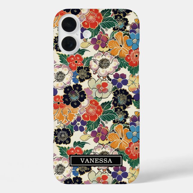 Colorful Japanese Flowers Monogrammed Case-Mate iPhone Case (Back)