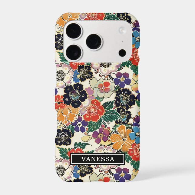 Colorful Japanese Flowers Monogrammed Case-Mate iPhone Case (Back)