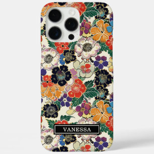 Colorful Japanese Flowers Monogrammed iPhone 16 Pro Max Case