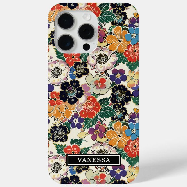 Colorful Japanese Flowers Monogrammed Case-Mate iPhone Case (Back)