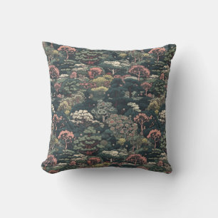Colorful Japanese Forest Throw Pillow