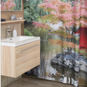 Colorful Japanese Garden Scene Landscape Shower Curtain