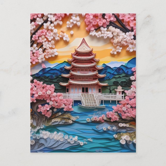 Colorful Japanese Landscape Background Holiday Postcard (Front)