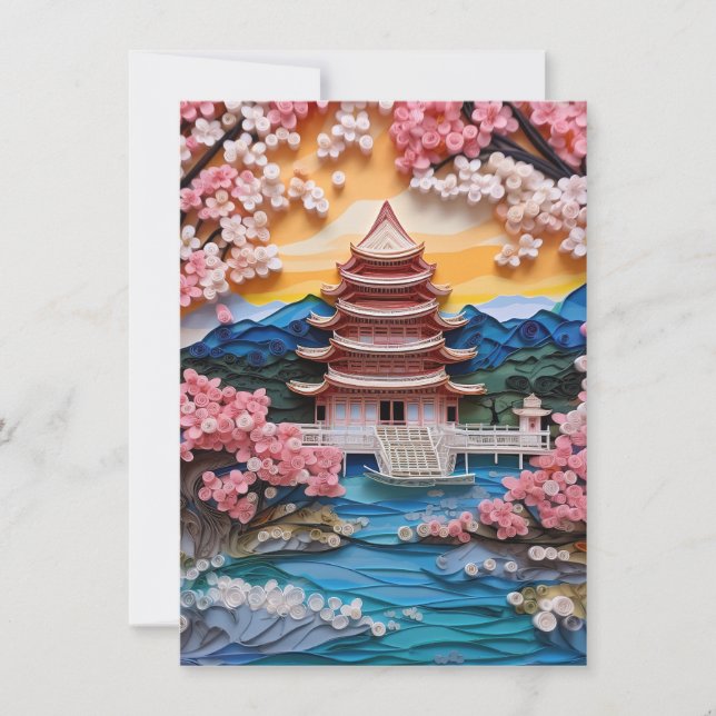 Colorful Japanese Landscape Background Note Card (Front)