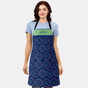 Colorful Japanese Sushi Geometric Pattern Name Apron
