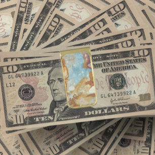 Colorful Jasper Stone Pattern Gold Finish Money Clip