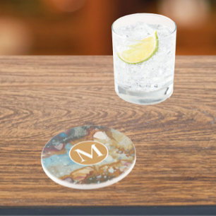 Colorful Jasper Stone Pattern Monogram Coaster