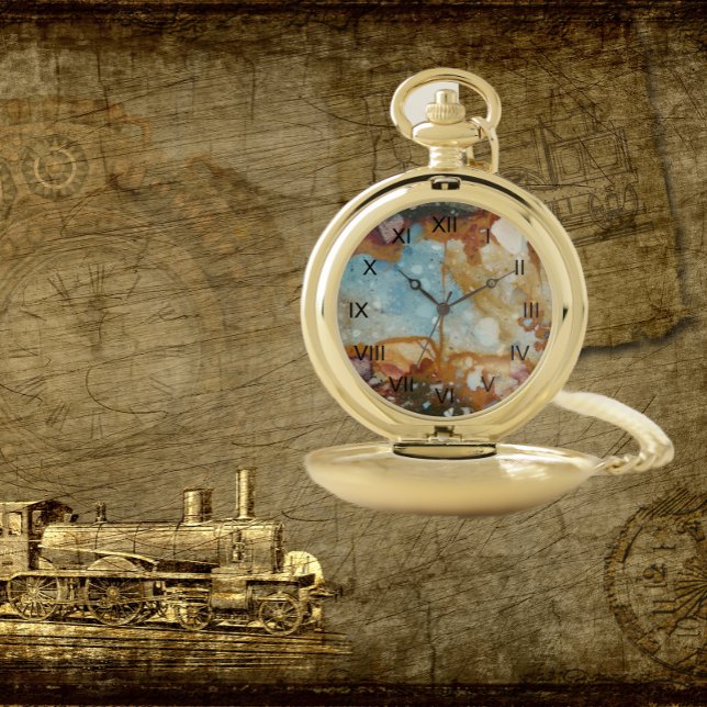 Colorful Jasper Stone Roman Numeral Pocket Watch (In Situ)