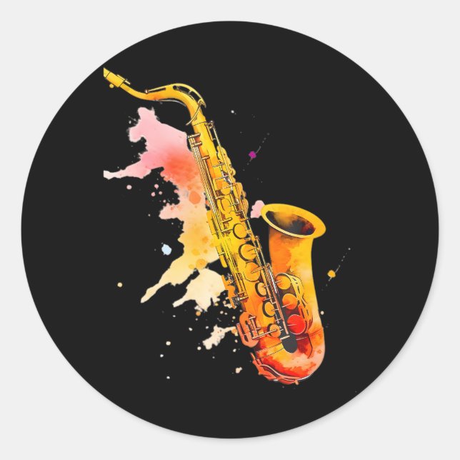 Colorful Jazz Saxophone Player Classic Round Sticker (Front)
