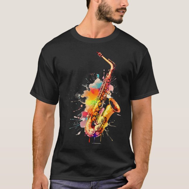 Colorful Jazz Saxophone Player T-Shirt (Front)