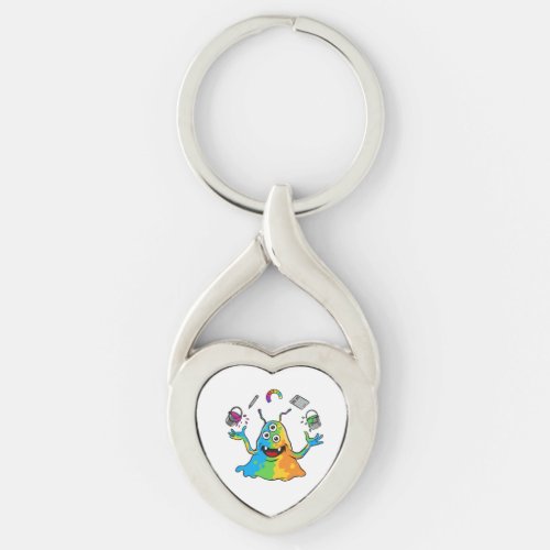 Colorful Jelly Alien Juggling Cute Monster Heart K Keychain