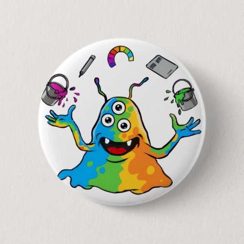 Colorful Jelly Alien Juggling Cute Whimsical Monst Button