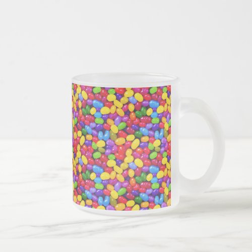 Colorful jelly beans frosted glass coffee mug