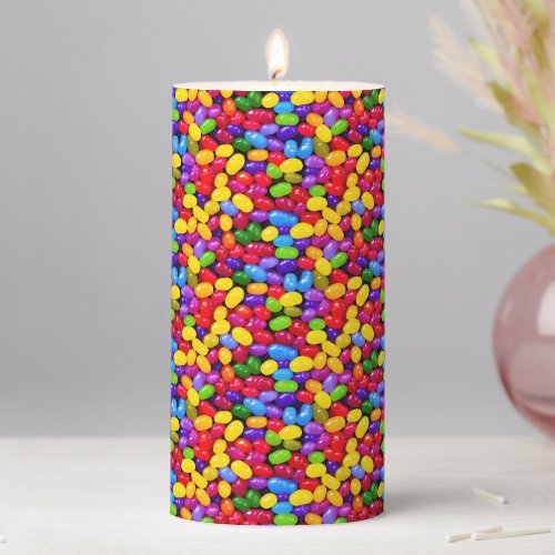 Colorful jelly beans pillar candle