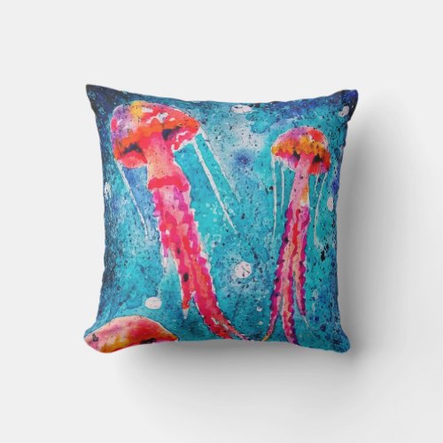 Colorful Jelly Fish Throw Pillow