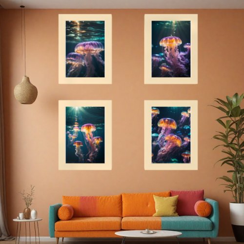 Colorful Jelly Fish Wall Art Sets