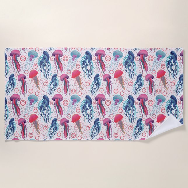 Colorful Jelly fishes Beach Towel (Front)